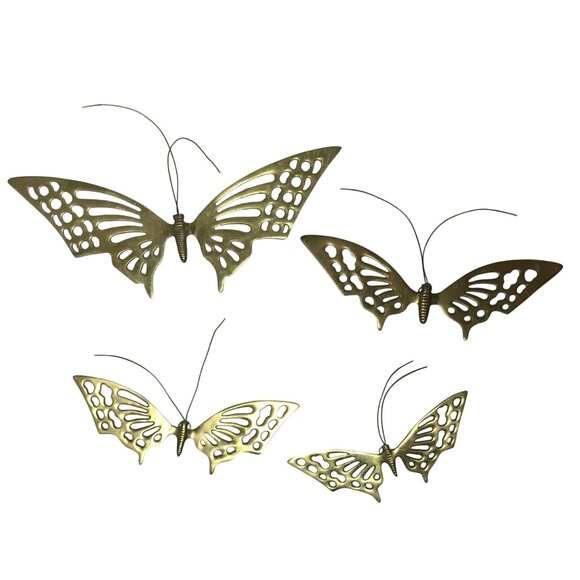 Vintage MCM Brass Butterflies Wall Hanging Set Of 4 Decorative Art - Picture 3 of 4